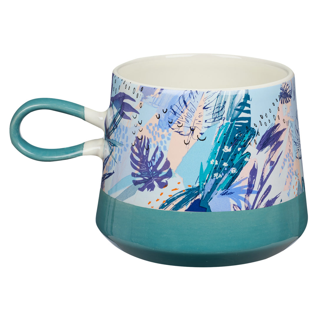 Be Still And Know Floral Teal Double Mold Ceramic Mug - Psalm 46:10