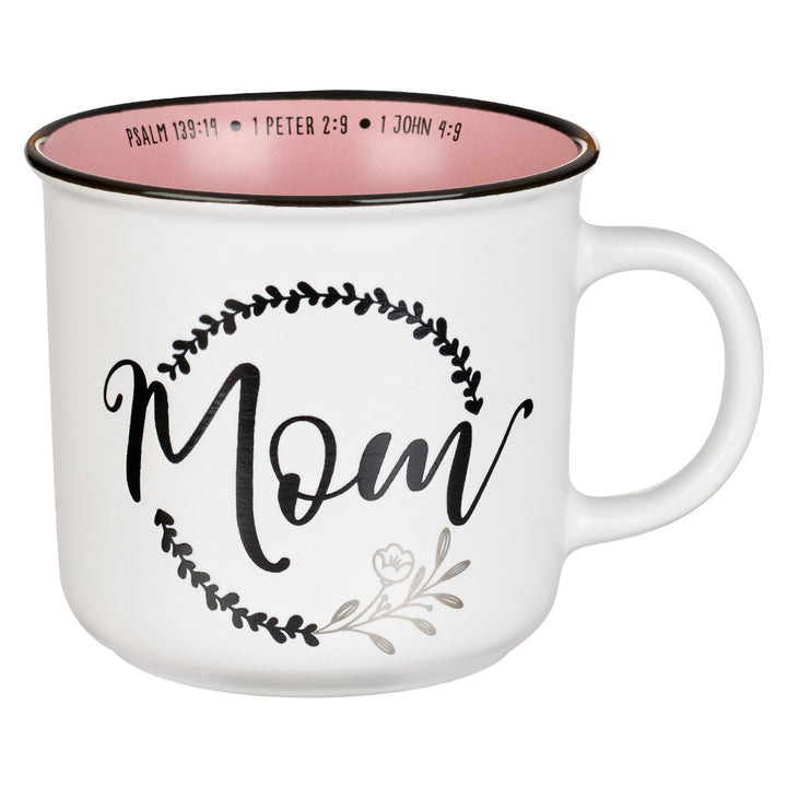 Mom Pink Interior Ceramic Mug - Ps. 139:19, 1 Peter 2:9, 1 John 4:9