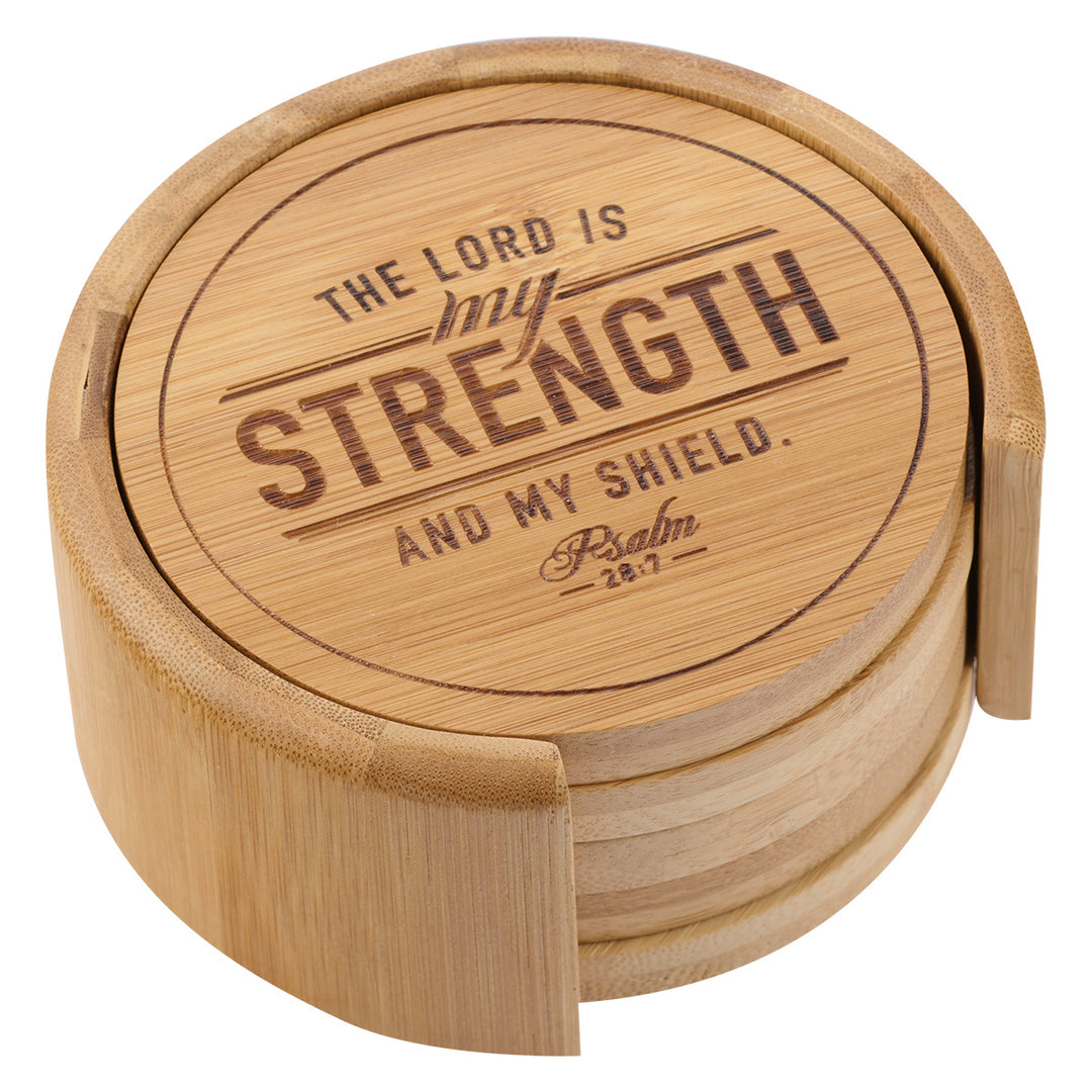 Lord Is My Strength 4-Piece Wooden Coaster Set - Psalm 28:7