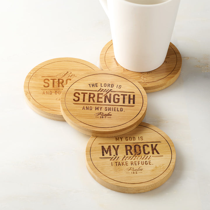 Lord Is My Strength 4-Piece Wooden Coaster Set - Psalm 28:7