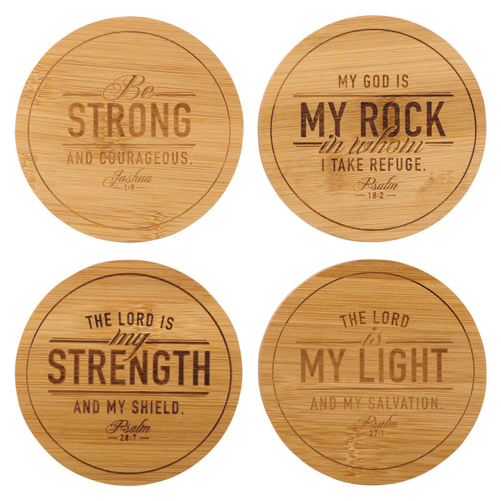 Lord Is My Strength 4-Piece Wooden Coaster Set - Psalm 28:7