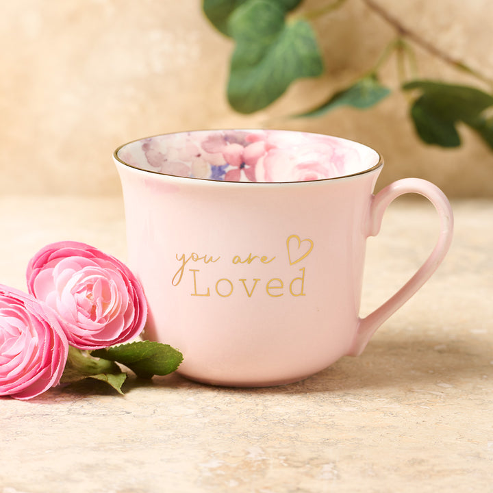 You Are Loved Pink With Flower Interior Ceramic Mug