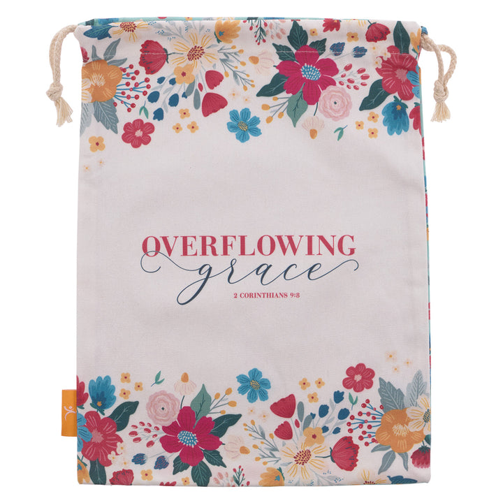 Overflowing Grace Large Cotton Drawstring Bag - 2 Corinthians 9:8