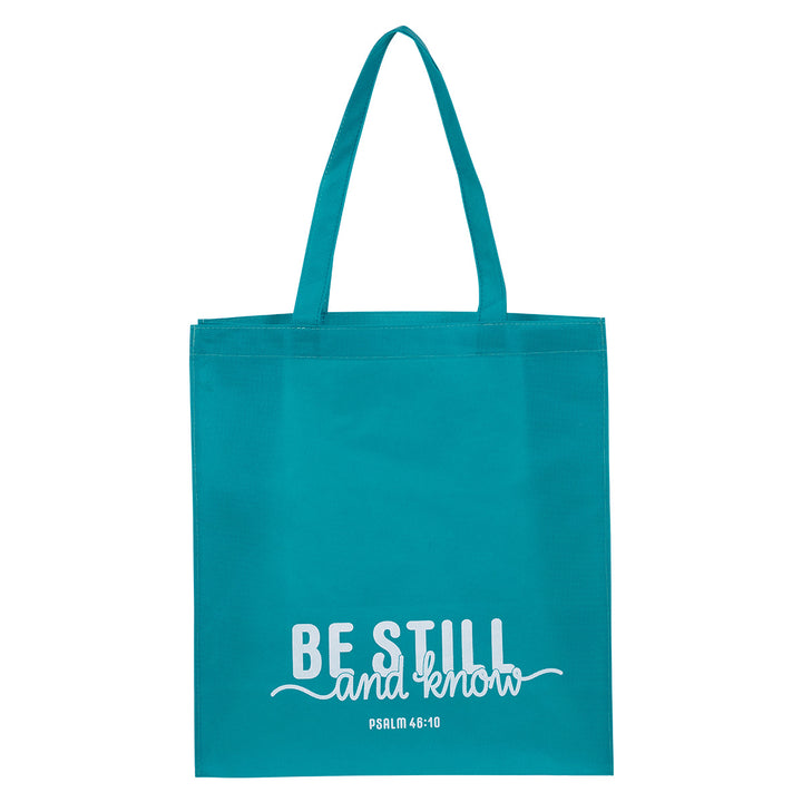 Be Still And Know Turquoise Non-Woven Tote Bag - Psalm 46:10