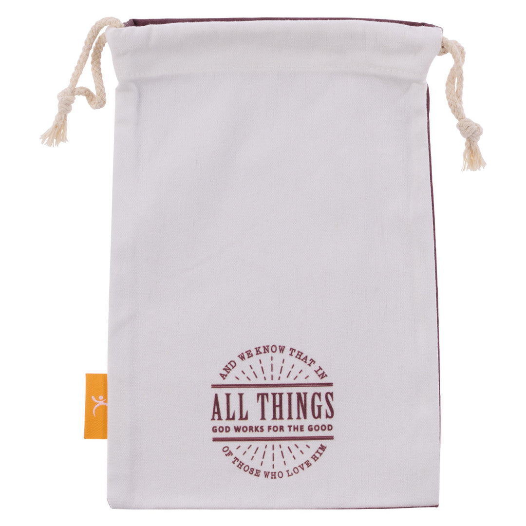 All Things God Works For The Good Small Cotton Drawstring Bag - Romans 8:28