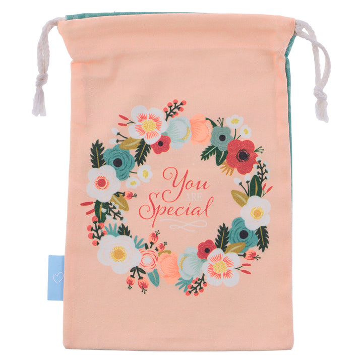 You Are Special Peach Small Cotton Drawstring Bag