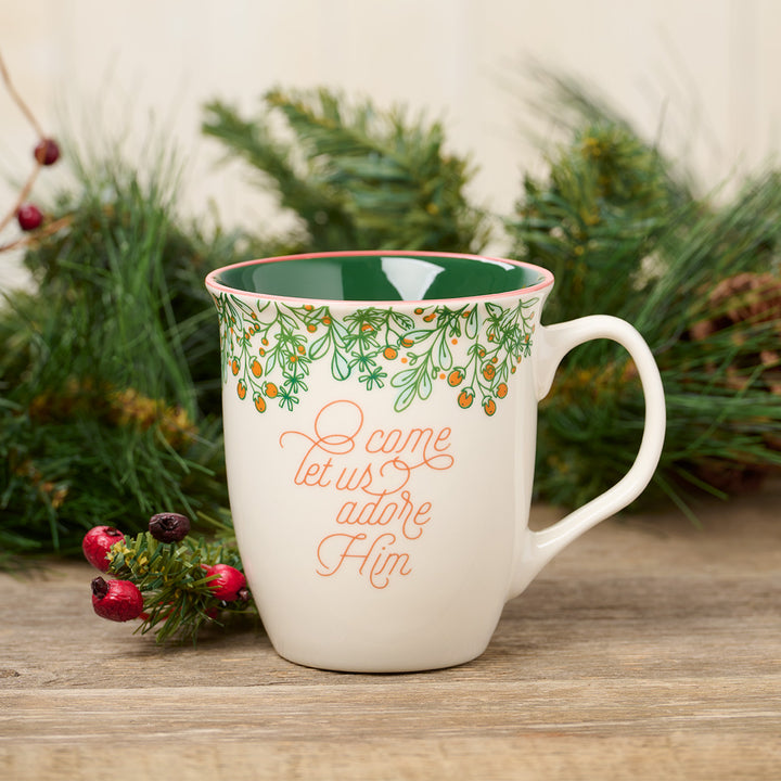 Come Let Us Adore Him Green Interior Ceramic Mug