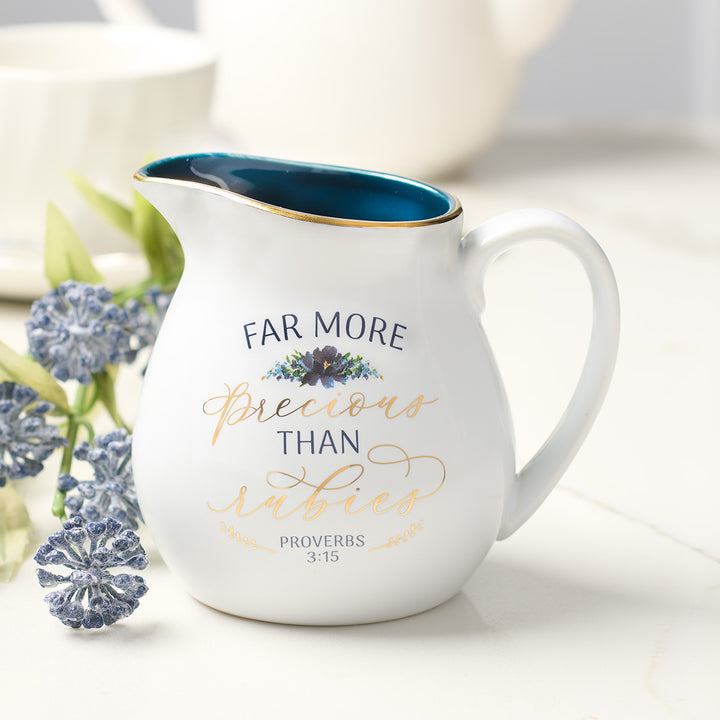 Far More Precious Than Rubies Ceramic Milk Jug - Proverbs 3:15