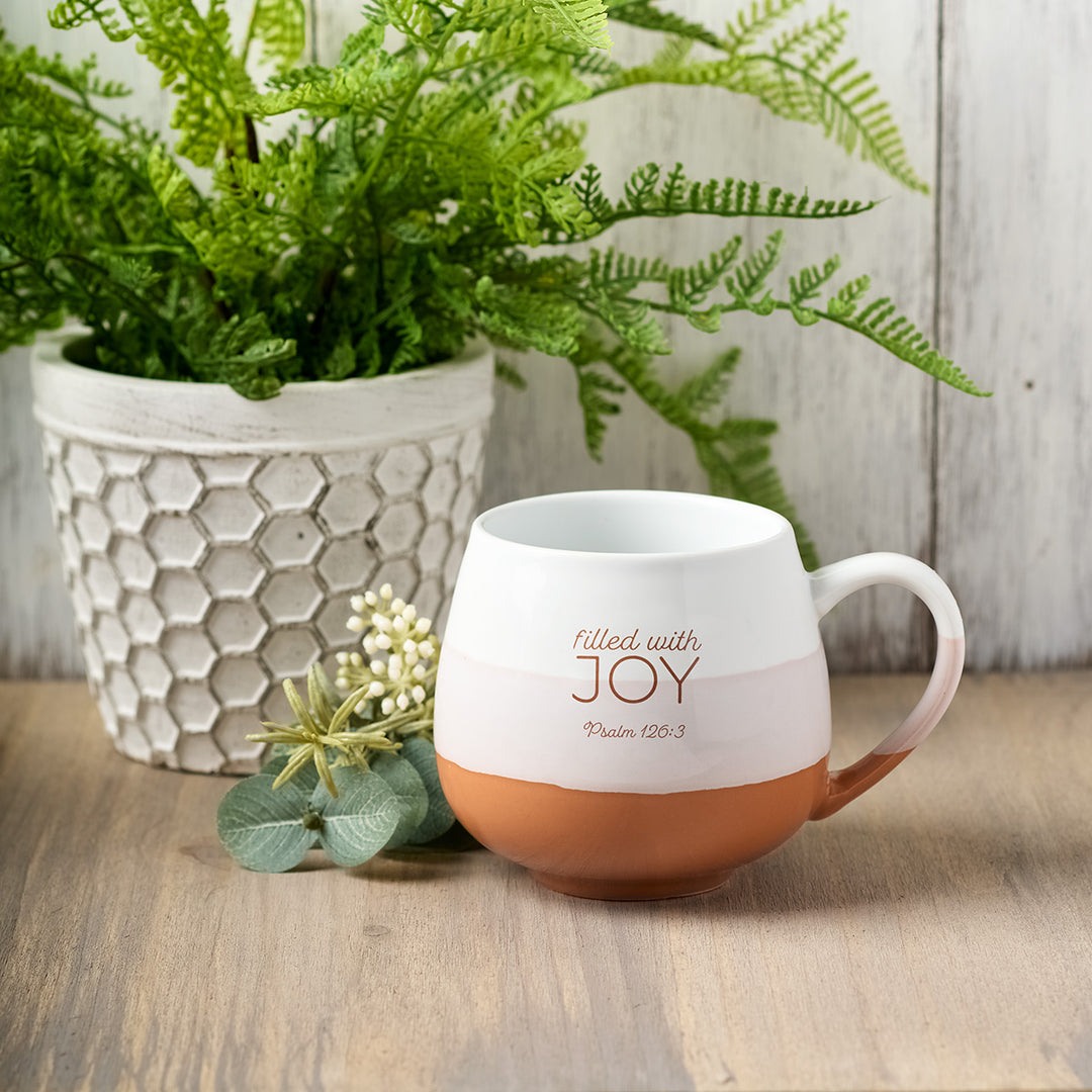 Filled With Joy Cream Ceramic Mug - Psalm 126:3