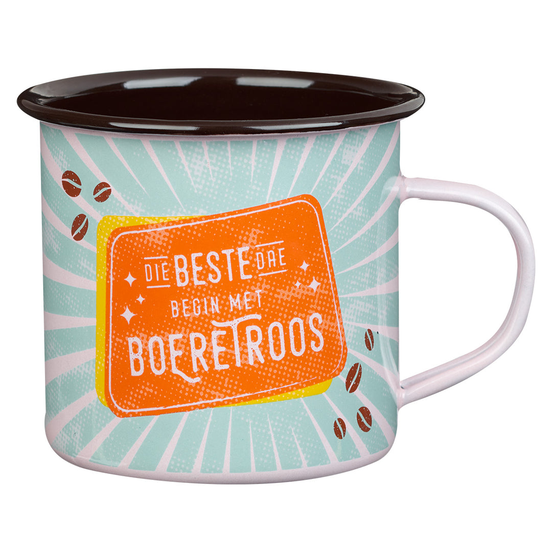 Die Beste Dae Begin Met Boeretroos Enamel Camper Mug