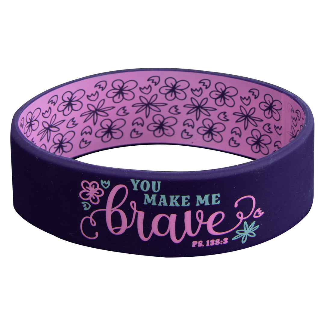 You Make Me Brave Purple Silicone Wristband - Psalms 138:3