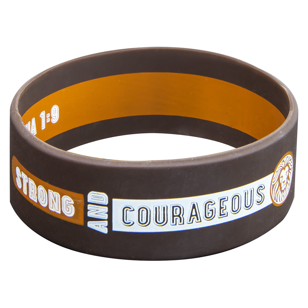Strong & Courageous Brown Silicone Wristband - Joshua 1:9