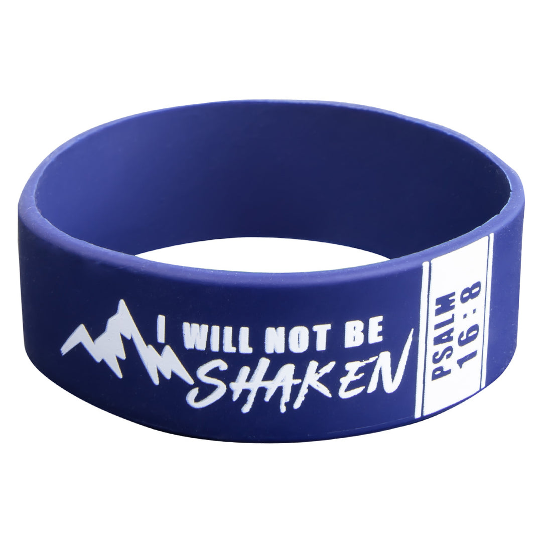 I Will Not Be Shaken Blue Silicone Wristband - Psalms 16:8