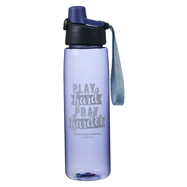 Play Hard, Pray Harder Purple Plastic Water Bottle - 1 Thess. 5:1