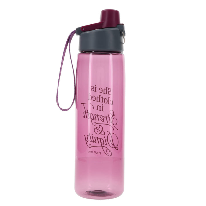 She Is Clothed in Strength and Dignity Pink Plastic Water Bottle