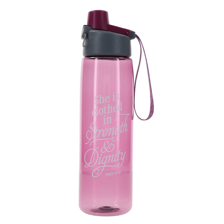 She Is Clothed in Strength and Dignity Pink Plastic Water Bottle