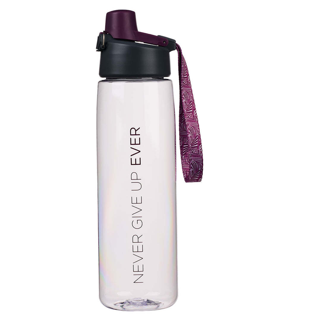Never Give Up Purple Plastic Water Bottle