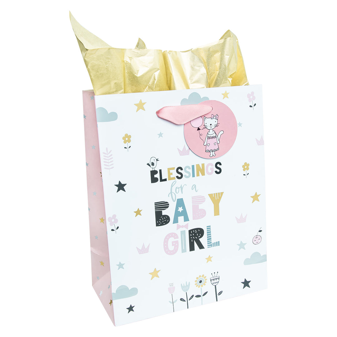 Blessings For A Baby Girl Medium Gift Bag With Gift Tag