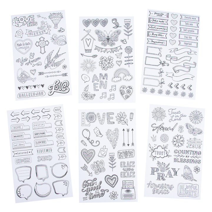 Coloring Stickers For Bible Journaling Set Of 6 Sticker Sheets