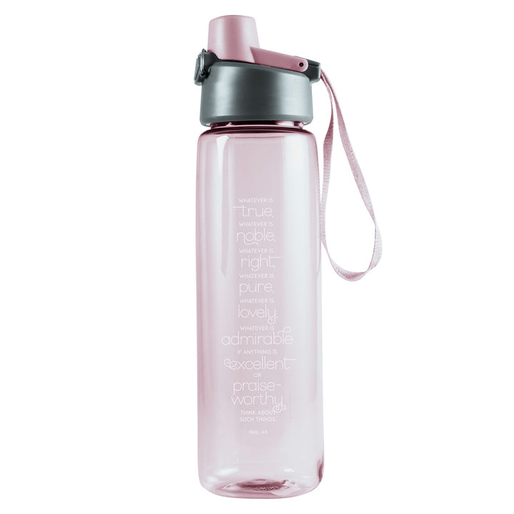 Whatever Is True, Whatever is Noble Pink Plastic Water Bottle