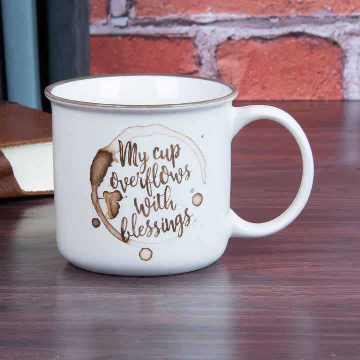 My Cup Overflows With Blessings White Ceramic Mug - Psalm 23:5