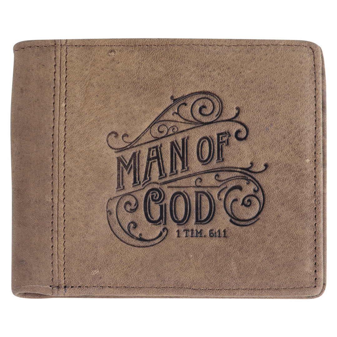 Man Of God Brown Genuine African Leather Wallet - 1 Timothy 6:11