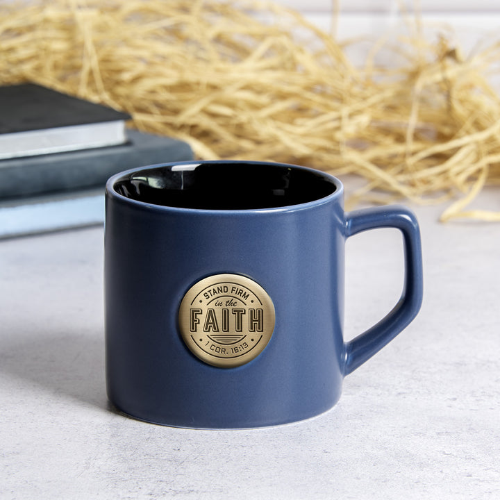 Stand Firm in the Faith Ceramic Mug with Metal Badge