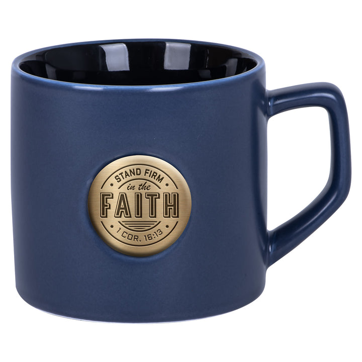 Stand Firm In The Faith Ceramic Mug With Metal Badge - 1 Cor 16:13