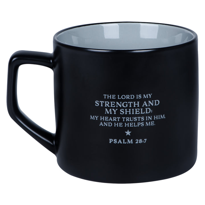Strength Ceramic Mug With Metal Badge - Psalms 28:7