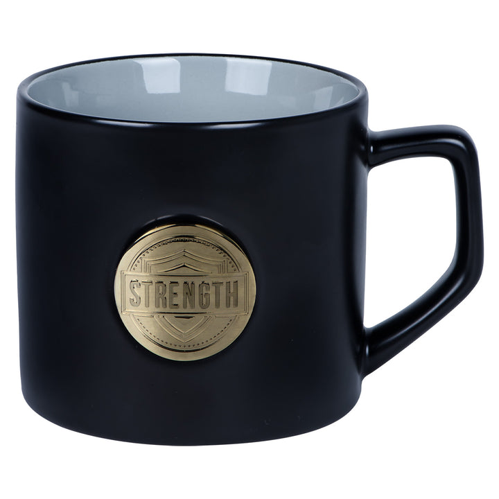 Strength Ceramic Mug With Metal Badge - Psalms 28:7