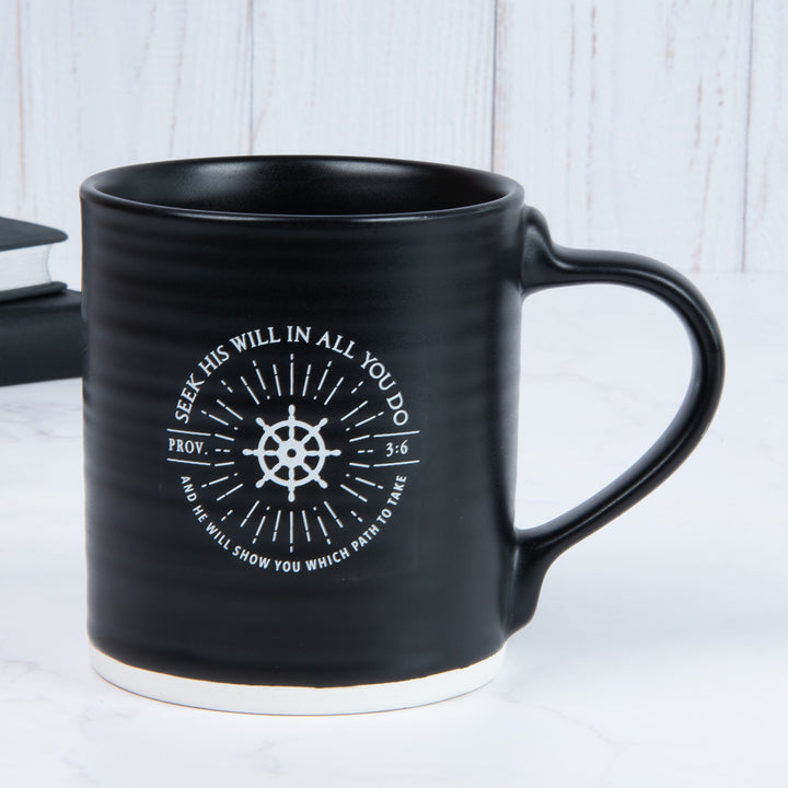 Seek His Will In All You Do Black Ceramic Mug - Proverbs 3:6