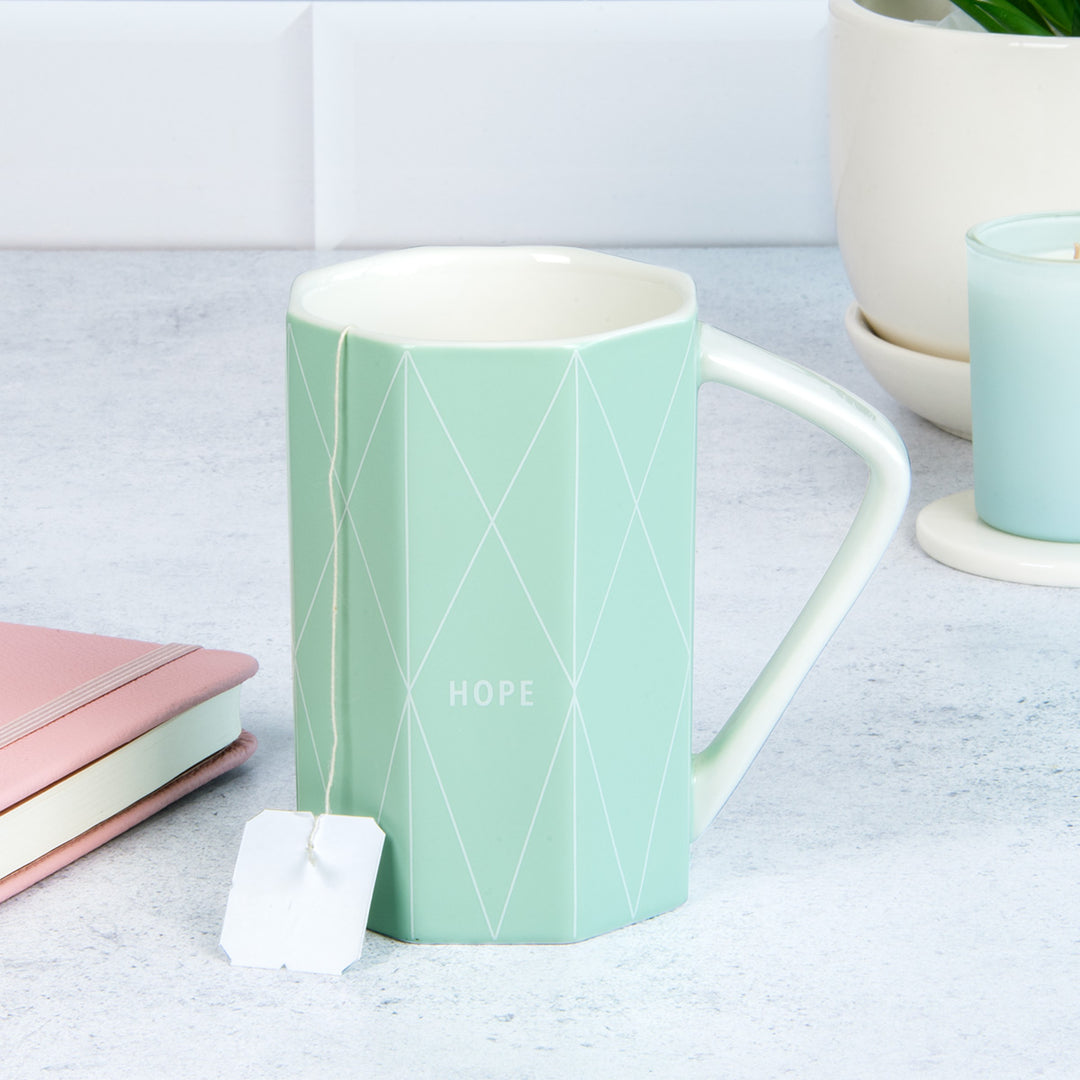 Hope Geometrical Green Ceramic Mug - Romans 15:13