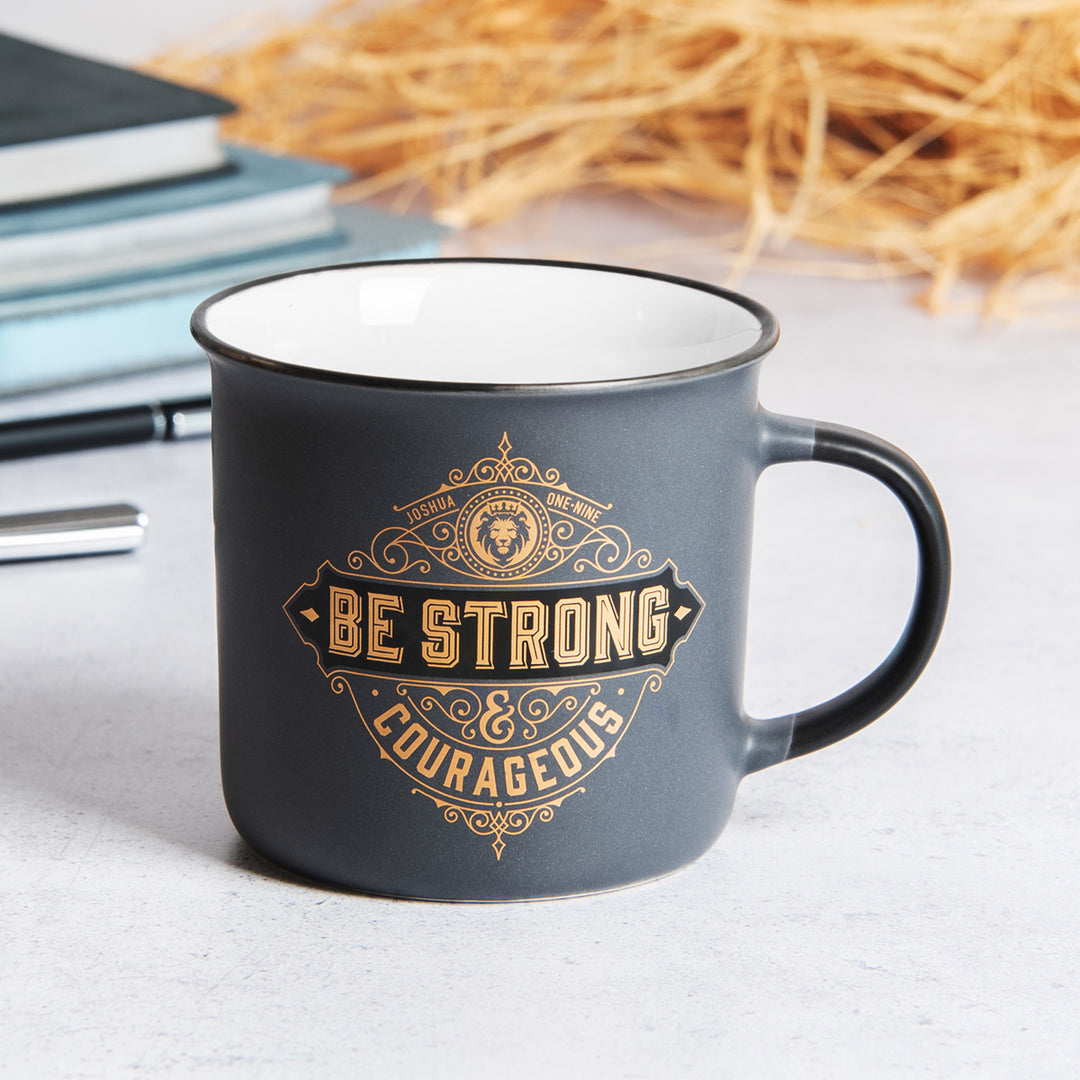 Be Strong And Courageous Grey Ceramic Camp Style Mug - Joshua 1:9