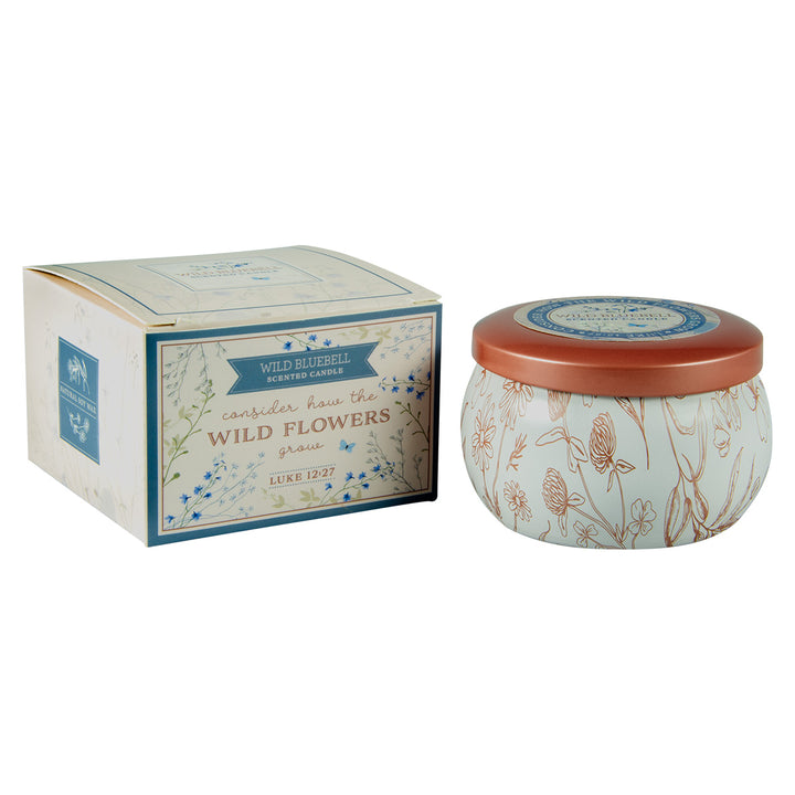 Consider How The Wild Flowers Grow Wild Bluebell Scented Candle In Tin - Luke 12:27