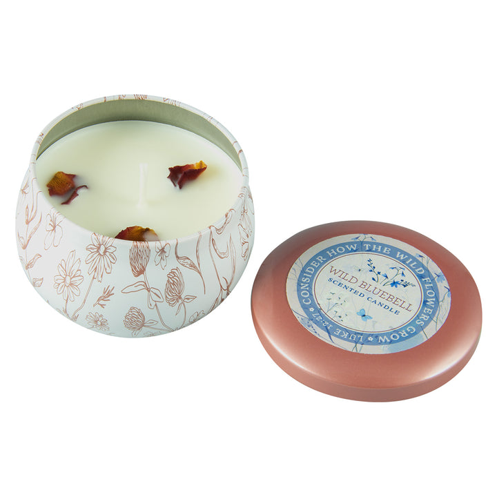 Consider How The Wild Flowers Grow Wild Bluebell Scented Candle In Tin - Luke 12:27