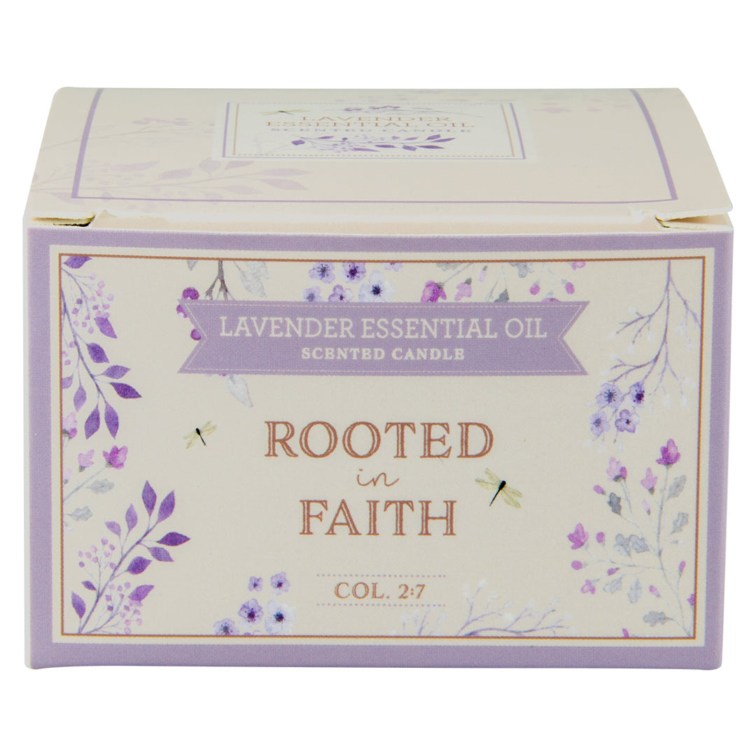 Rooted In Faith Lavender Essential Oil Scented Candle In Tin - Colossians 2:7