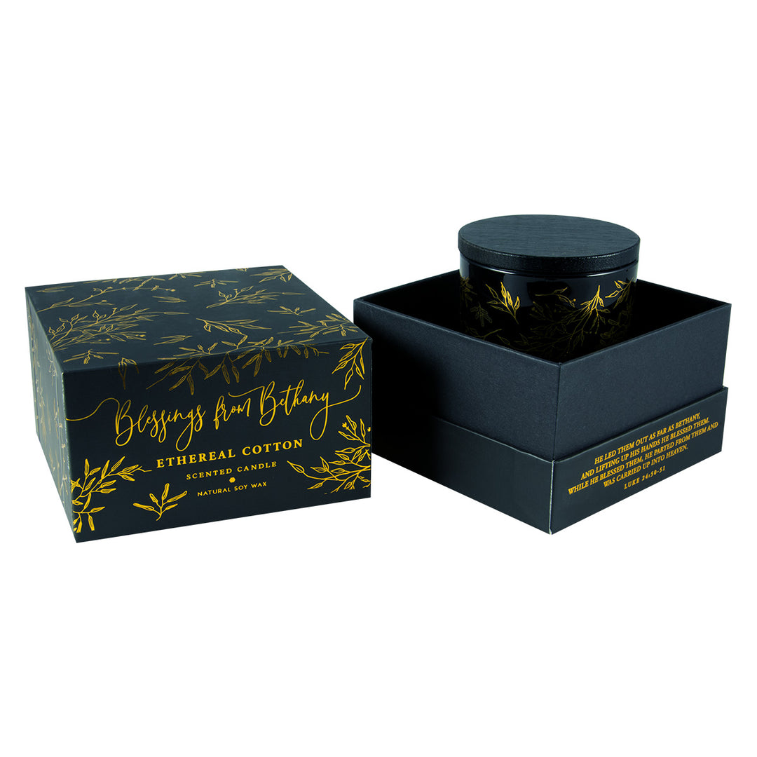 Blessings From Bethlehem Black Luxurious Ethereal Cotton Scented Candle With Lid - Luke 24:50-51