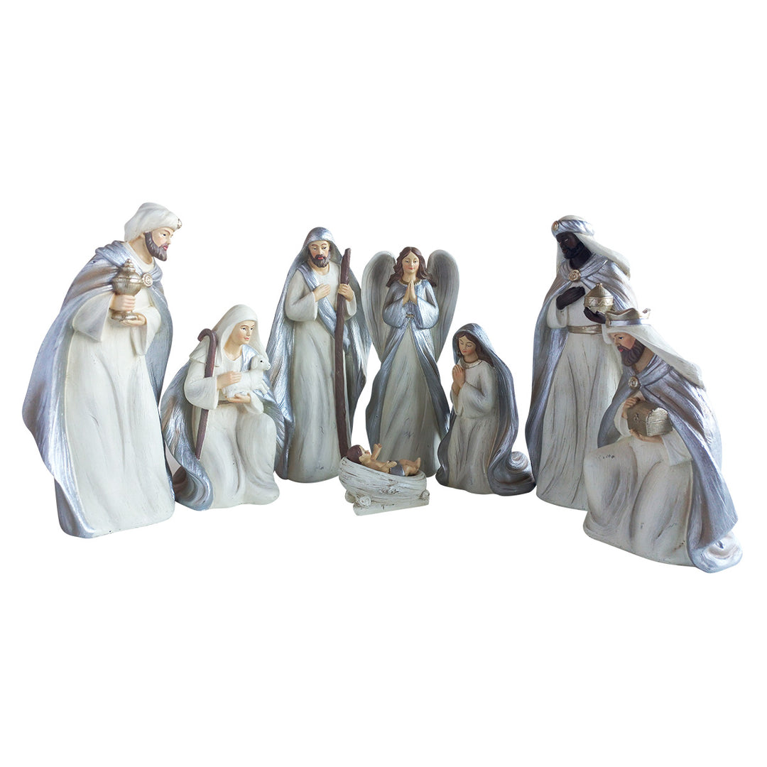Christmas Nativity Cream & Silver Set Of 8