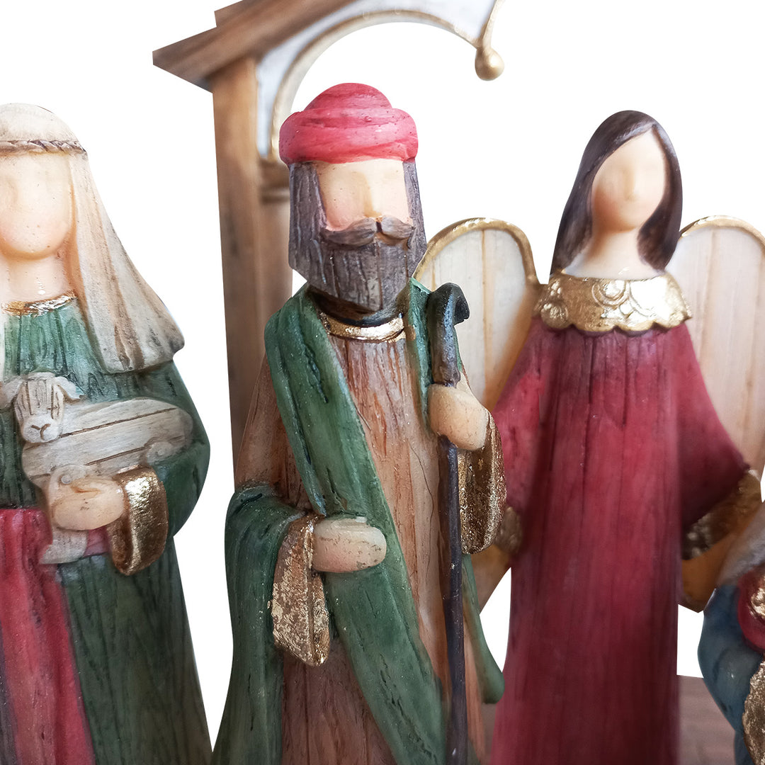 Christmas Nativity With House & Cross Set Of 9