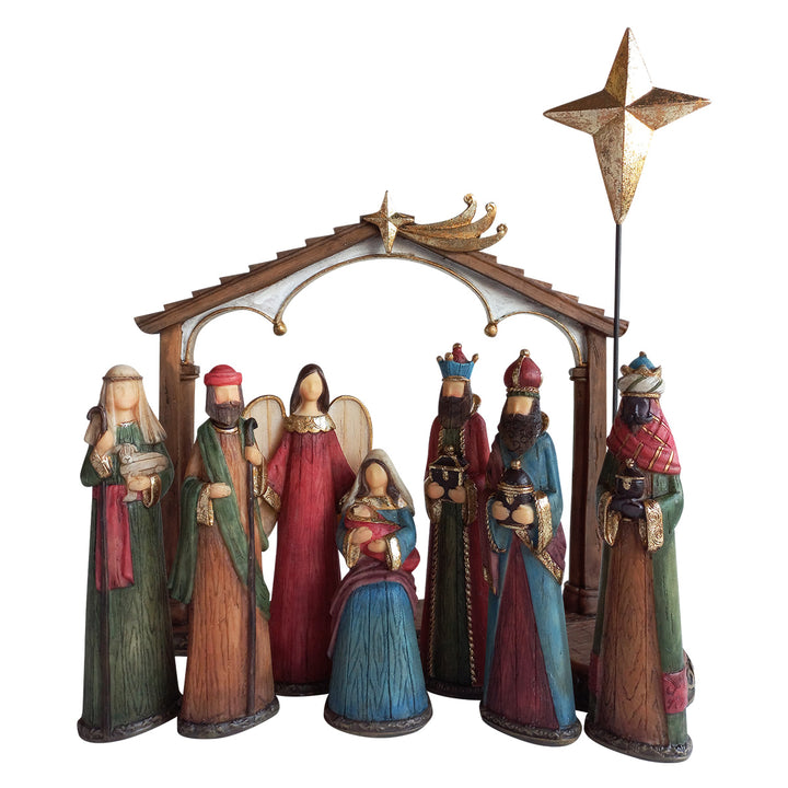 Christmas Nativity With House & Cross Set Of 9