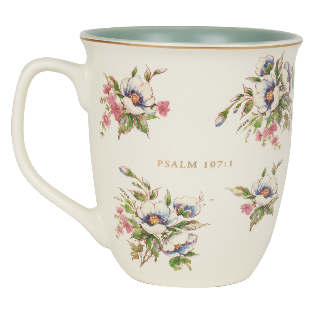 Give Thanks To The Lord Olive Interior Ceramic Mug - Psalms 107:1