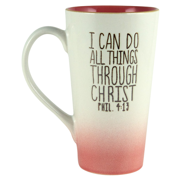 I Can Do All Things Through Christ Pink & White Ombre Ceramic Mug