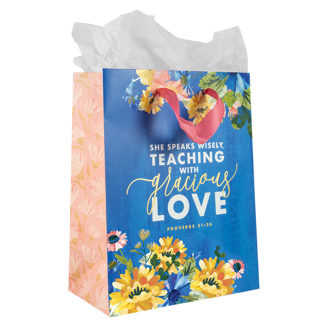 She Speaks Wisely, Teaching With Gracious Love Medium Gift Bag With Gift Tag - Prov 31.26