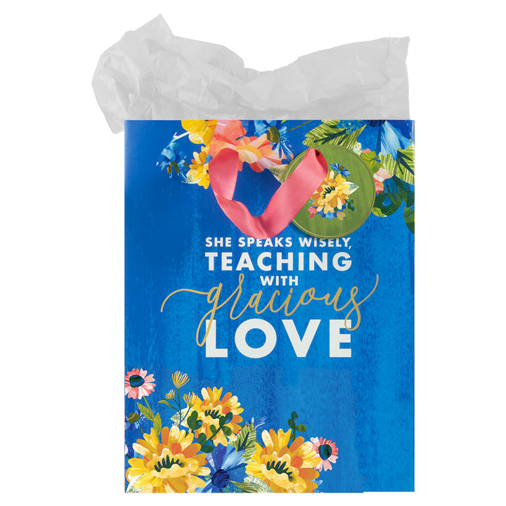 She Speaks Wisely, Teaching With Gracious Love Medium Gift Bag With Gift Tag - Prov 31.26