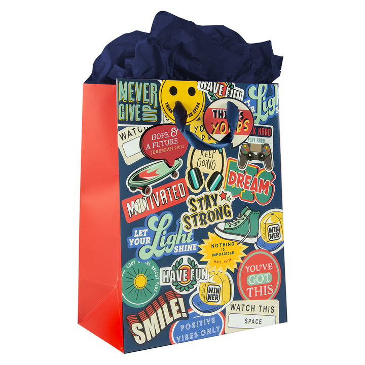 Motivational Sticker Medium Gift Bag With Gift Tag