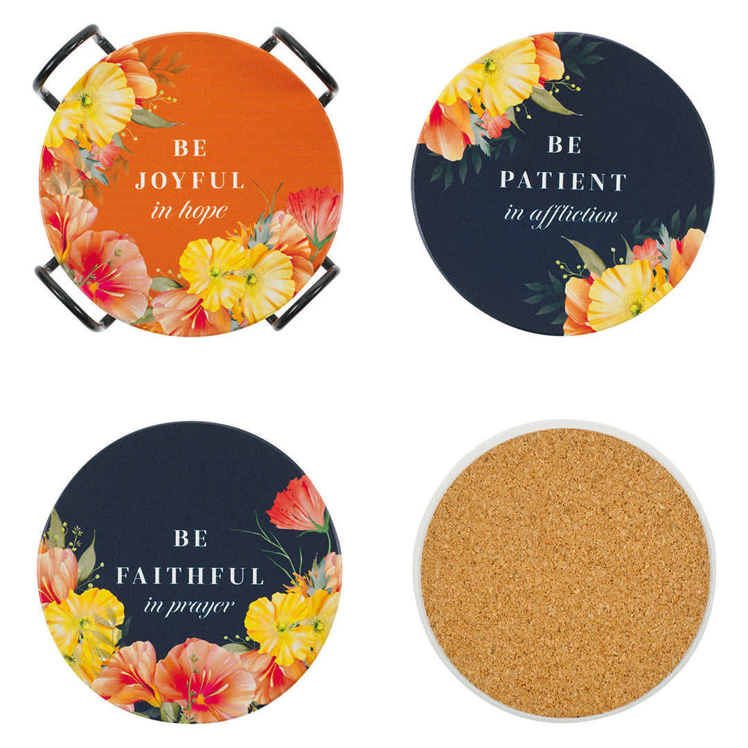 4-Piece Ceramic Coaster Set - Romans 12:12