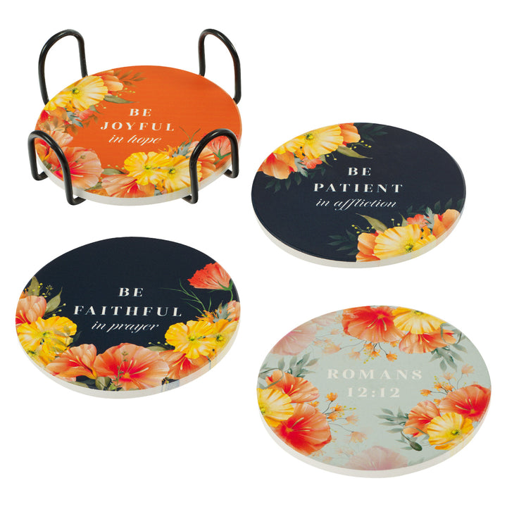 4-Piece Ceramic Coaster Set - Romans 12:12