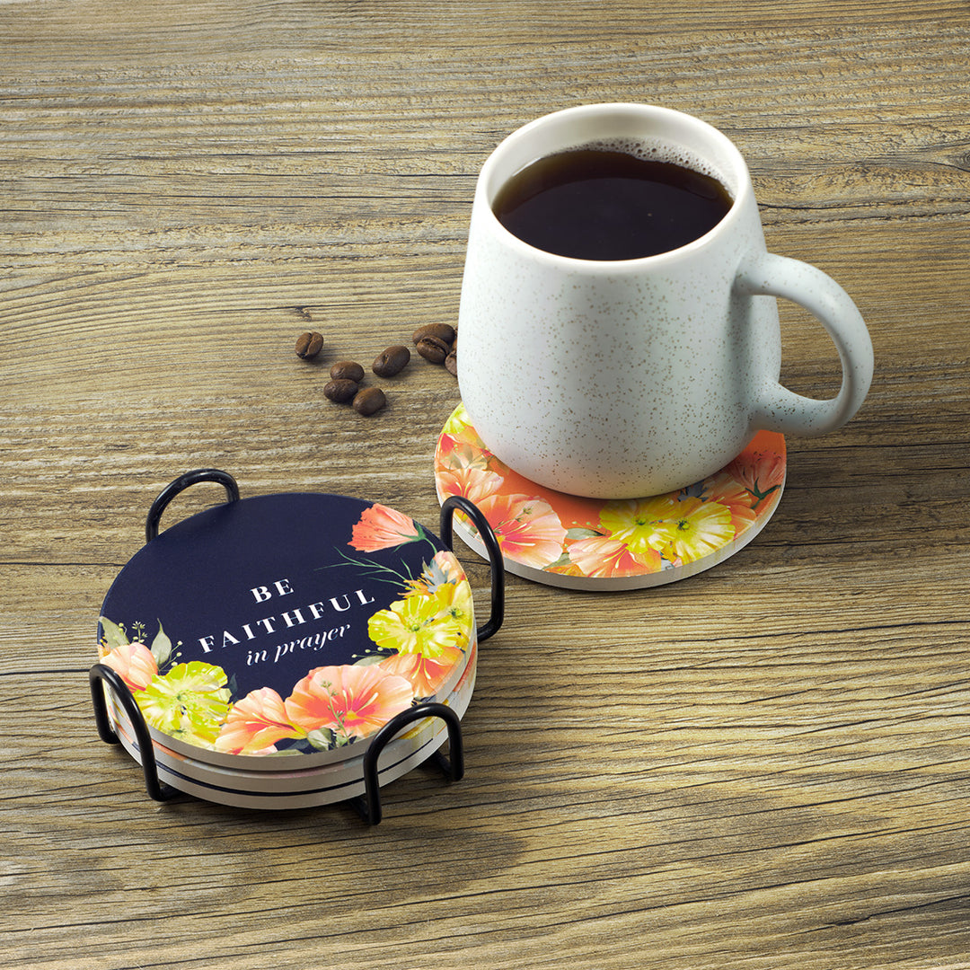 4-Piece Ceramic Coaster Set - Romans 12:12