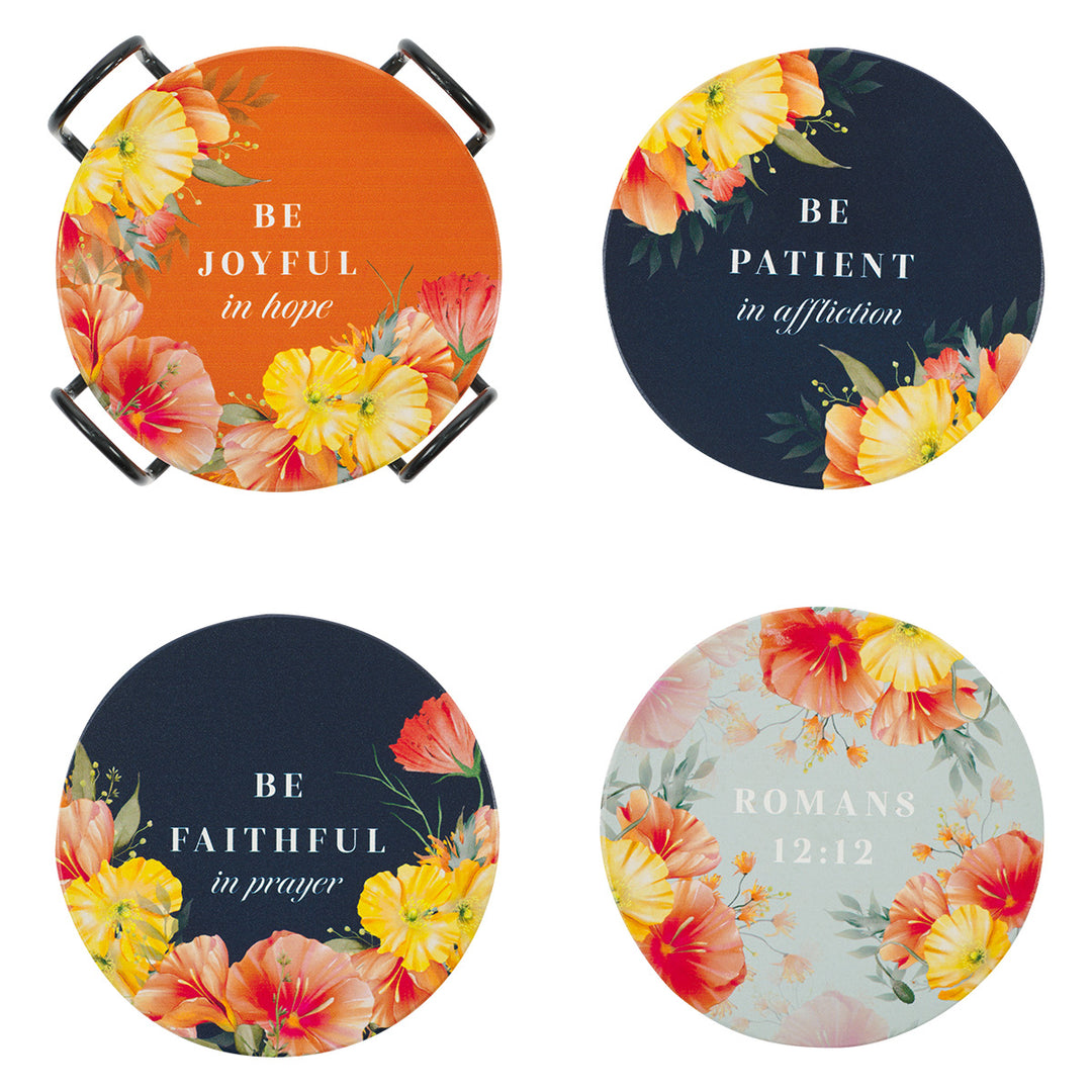 4-Piece Ceramic Coaster Set - Romans 12:12