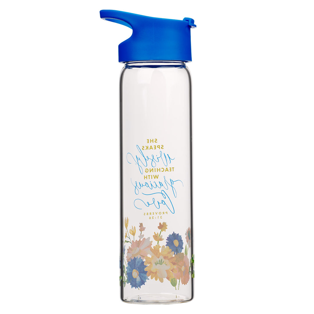 She Speaks Wisely, Teaching With Gracious Love Glass Water Bottle - Proverbs 31:26